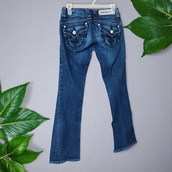 Rock Revival Heather Boot Cut Jeans Size 27 Y2K Sequin Back Pockets Fleur-de-Lis - Picture 3 of 16
